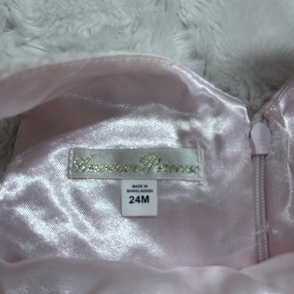 American Princess Pink Lace Dress w/ Front Bow & Rhinestone waist Size  24months - Picture 9 of 9